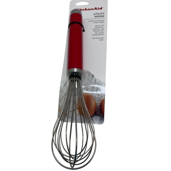 KitchenAid Red  Stainless Steel Utility Whisk Red Handle Dishwasher Safe New! - Picture 1 of 4